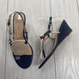 Jack Rogers Women's Navy Blue & Cream Reef Wedge Slingback Sandals Size 8